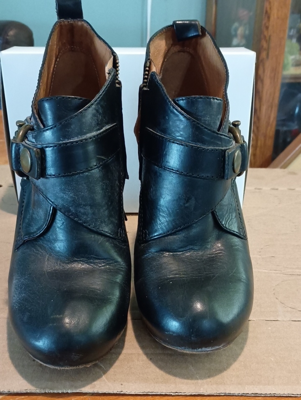 Frye LIV Bootie Black Leather Ankle Booties with Buckle Strap